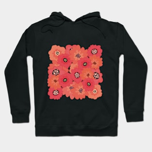 Fun , warm flowerpower pattern in 1970-style, orange, red, pink, black, peach Hoodie